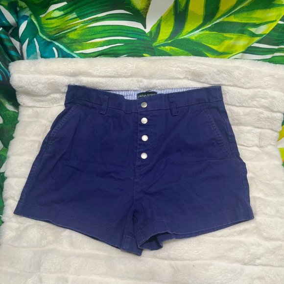 Cynthia Rowley 6 Dark Blue Chino High Waist Snap Close Casual Summer Shorts - Picture 2 of 9
